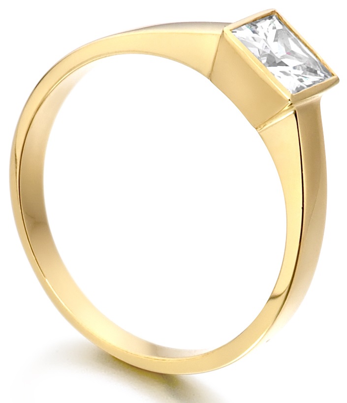 Princess Cut Rub Over Yellow Gold Engagement Ring ICD1527YG Image 2